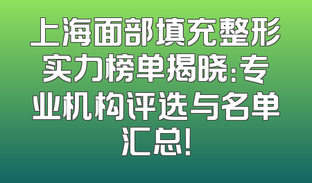 上海面部填充整形实力榜单揭晓：专业机构评选与名单汇总！