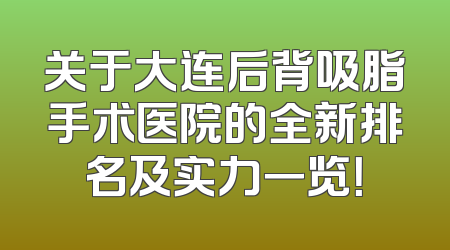 关于大连后背吸脂手术医院的全新排名及实力一览！