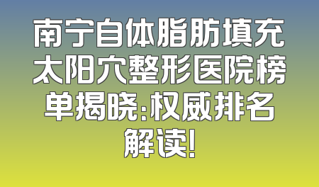 南宁自体脂肪填充太阳穴整形医院榜单揭晓：权威排名解读！