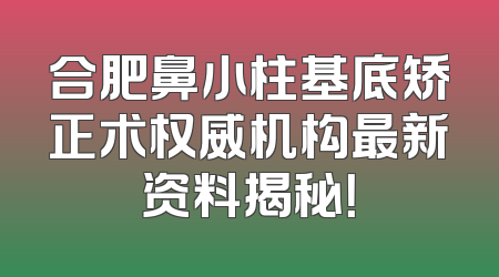 合肥鼻小柱基底矫正术权威机构最新资料揭秘！