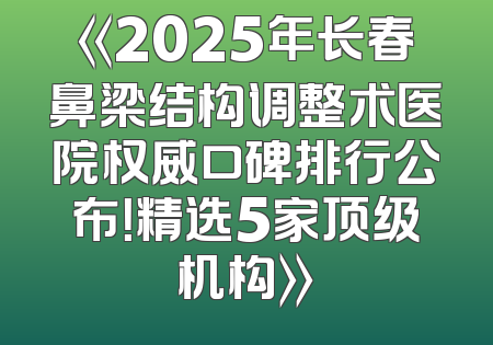《2025年长春鼻梁结构调整术医院权威口碑排行公布！精选5家顶级机构》