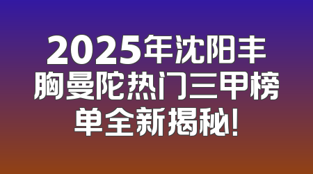 2025年沈阳丰胸曼陀热门三甲榜单全新揭秘！
