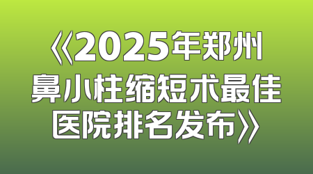 《2025年郑州鼻小柱缩短术最佳医院排名发布》