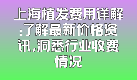 上海植发费用详解：了解最新价格资讯，洞悉行业收费情况