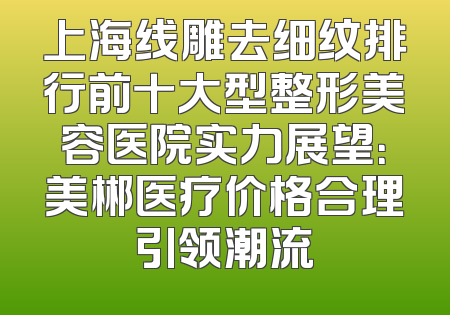 上海线雕去细纹排行前十大型整形美容医院实力展望：美郴医疗价格合理引领潮流
