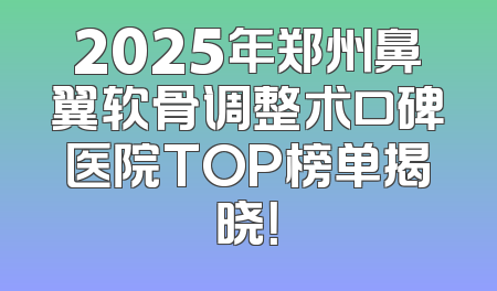 2025年郑州鼻翼软骨调整术口碑医院TOP榜单揭晓！