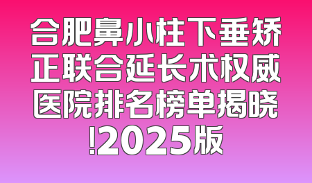 合肥鼻小柱下垂矫正联合延长术权威医院排名榜单揭晓！2025版