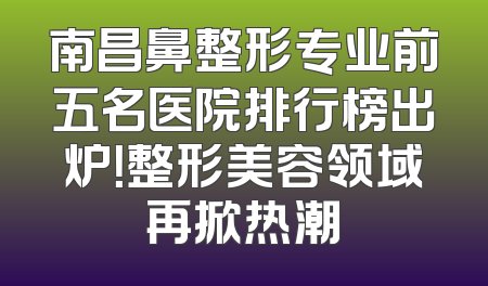南昌鼻整形专业前五名医院排行榜出炉！整形美容领域再掀热潮