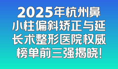 2025年杭州鼻小柱偏斜矫正与延长术整形医院权威榜单前三强揭晓！