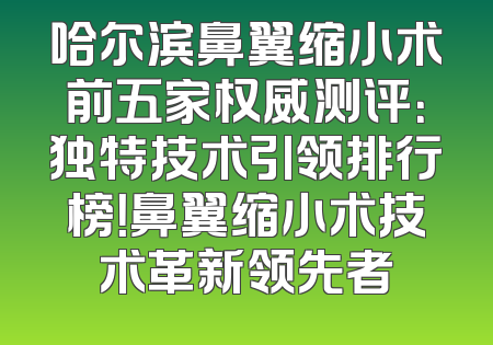 哈尔滨鼻翼缩小术前五家权威测评：独特技术引领排行榜！鼻翼缩小术技术革新领先者