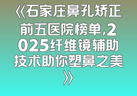《石家庄鼻孔矫正前五医院榜单，2025纤维镜辅助技术助你塑鼻之美》