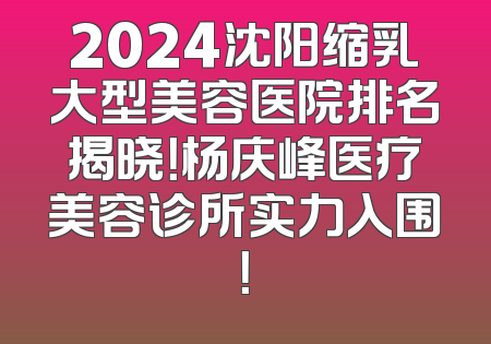 2024沈阳缩乳大型美容医院排名揭晓！杨庆峰医疗美容诊所实力入围！