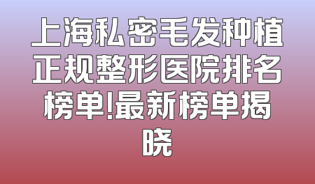 上海私密毛发种植正规整形医院排名榜单！最新榜单揭晓