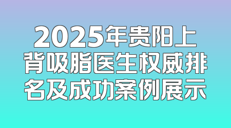 2025年贵阳上背吸脂医生权威排名及成功案例展示