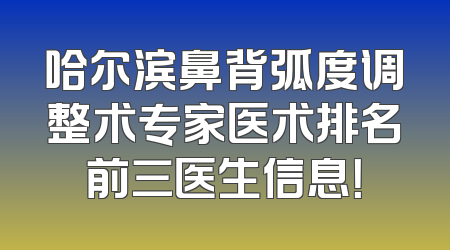 哈尔滨鼻背弧度调整术专家医术排名前三医生信息！