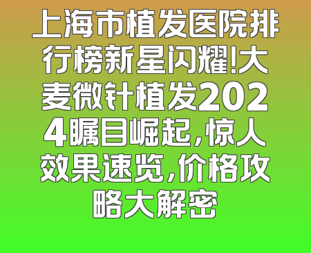 上海市植发医院排行榜新星闪耀！大麦微针植发2024瞩目崛起，惊人效果速览，价格攻略大解密