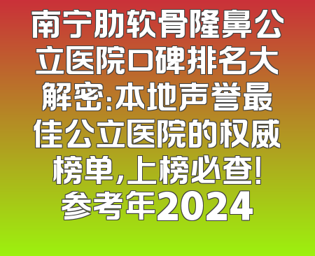 南宁肋软骨隆鼻公立医院口碑排名大解密：本地声誉最佳公立医院的权威榜单，上榜必查！参考年2024