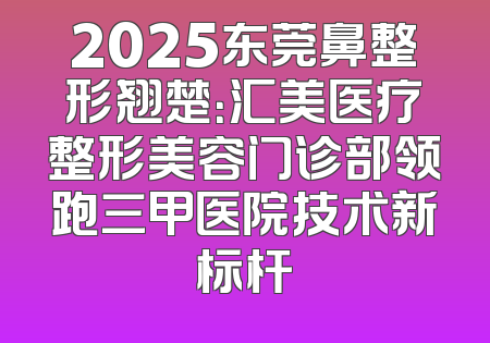 2025东莞鼻整形翘楚：汇美医疗整形美容门诊部领跑三甲医院技术新标杆