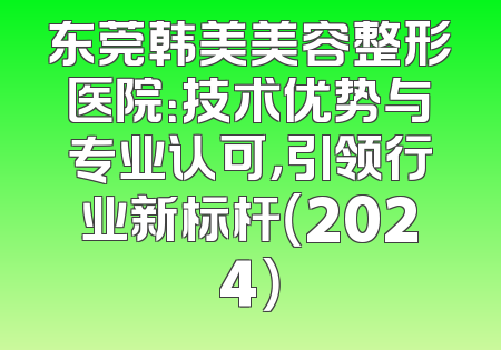 东莞韩美美容整形医院：技术优势与专业认可，引领行业新标杆（2024）