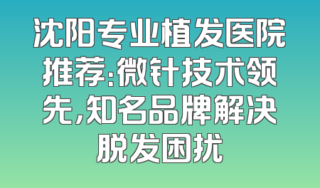 沈阳专业植发医院推荐：微针技术领先，知名品牌解决脱发困扰