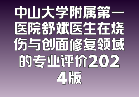 中山大学附属第一医院舒斌医生在烧伤与创面修复领域的专业评价2024版