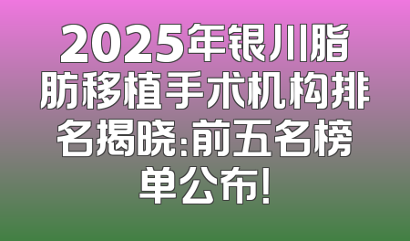 2025年银川脂肪移植手术机构排名揭晓：前五名榜单公布！