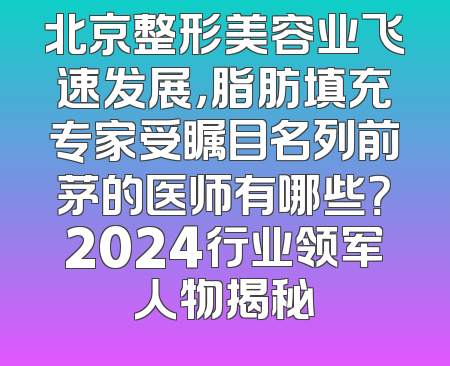 北京整形美容业飞速发展，脂肪填充专家受瞩目名列前茅的医师有哪些？2024行业领军人物揭秘
