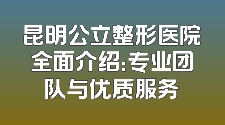 昆明公立整形医院全面介绍：专业团队与优质服务