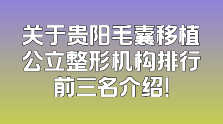 关于贵阳毛囊移植公立整形机构排行前三名介绍！