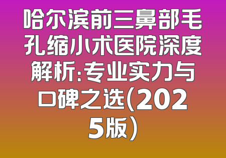 哈尔滨前三鼻部毛孔缩小术医院深度解析：专业实力与口碑之选（2025版）