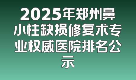 2025年郑州鼻小柱缺损修复术专业权威医院排名公示