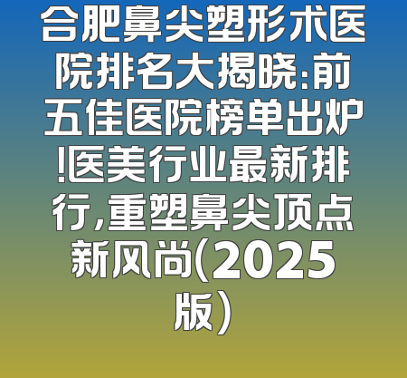 合肥鼻尖塑形术医院排名大揭晓：前五佳医院榜单出炉！医美行业最新排行，重塑鼻尖顶点新风尚（2025版）