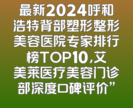 最新2024呼和浩特背部塑形整形美容医院专家排行榜TOP10，艾美莱医疗美容门诊部深度口碑评价”