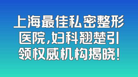 上海最佳私密整形医院，妇科翘楚引领权威机构揭晓！