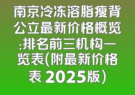南京冷冻溶脂瘦背公立最新价格概览：排名前三机构一览表（附最新价格表 2025版）
