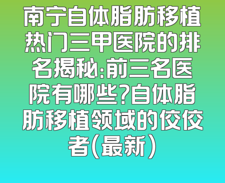 南宁自体脂肪移植热门三甲医院的排名揭秘：前三名医院有哪些？自体脂肪移植领域的佼佼者（最新）