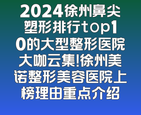 2024徐州鼻尖塑形排行top10的大型整形医院大咖云集！徐州美诺整形美容医院上榜理由重点介绍