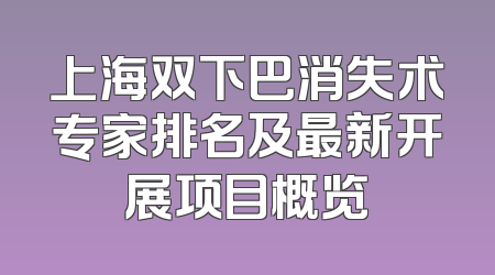 上海双下巴消失术专家排名及最新开展项目概览