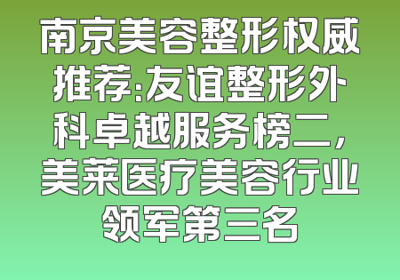 南京美容整形权威推荐：友谊整形外科卓越服务榜二，美莱医疗美容行业领军第三名