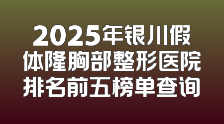 2025年银川假体隆胸部整形医院排名前五榜单查询