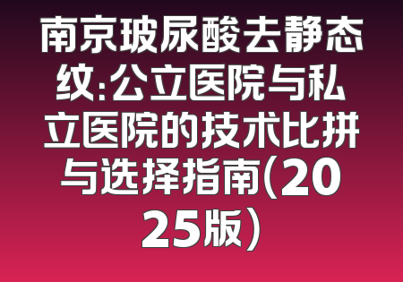 南京玻尿酸去静态纹：公立医院与私立医院的技术比拼与选择指南（2025版）