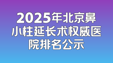 2025年北京鼻小柱延长术权威医院排名公示