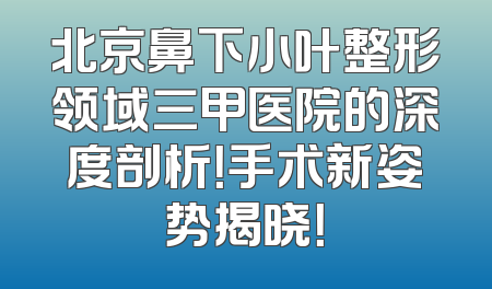 北京鼻下小叶整形领域三甲医院的深度剖析！手术新姿势揭晓！