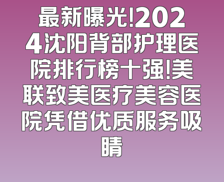 最新曝光！2024沈阳背部护理医院排行榜十强！美联致美医疗美容医院凭借优质服务吸睛