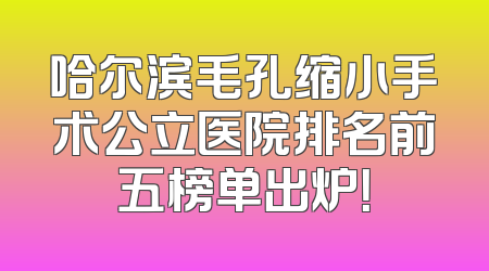哈尔滨毛孔缩小手术公立医院排名前五榜单出炉！