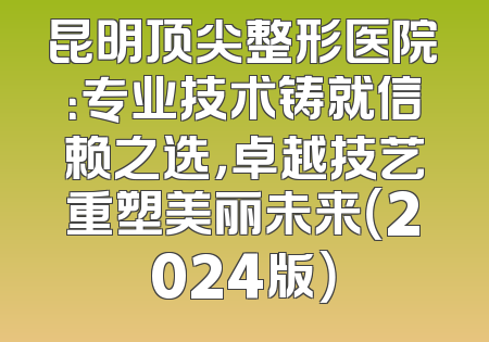 昆明顶尖整形医院：专业技术铸就信赖之选，卓越技艺重塑美丽未来（2024版）