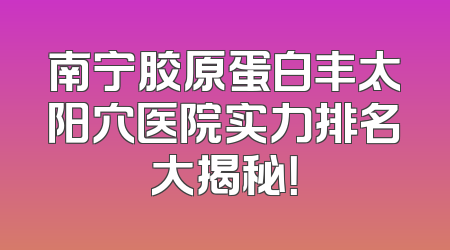 南宁胶原蛋白丰太阳穴医院实力排名大揭秘！