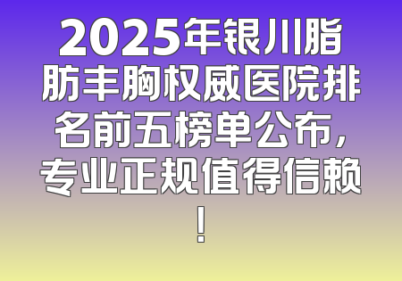 2025年银川脂肪丰胸权威医院排名前五榜单公布，专业正规值得信赖！