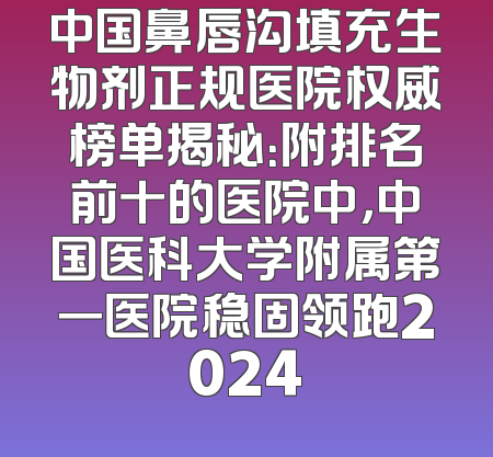 中国鼻唇沟填充生物剂正规医院权威榜单揭秘：附排名前十的医院中，中国医科大学附属第一医院稳固领跑2024