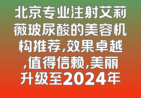 北京专业注射艾莉薇玻尿酸的美容机构推荐，效果卓越，值得信赖，美丽升级至2024年